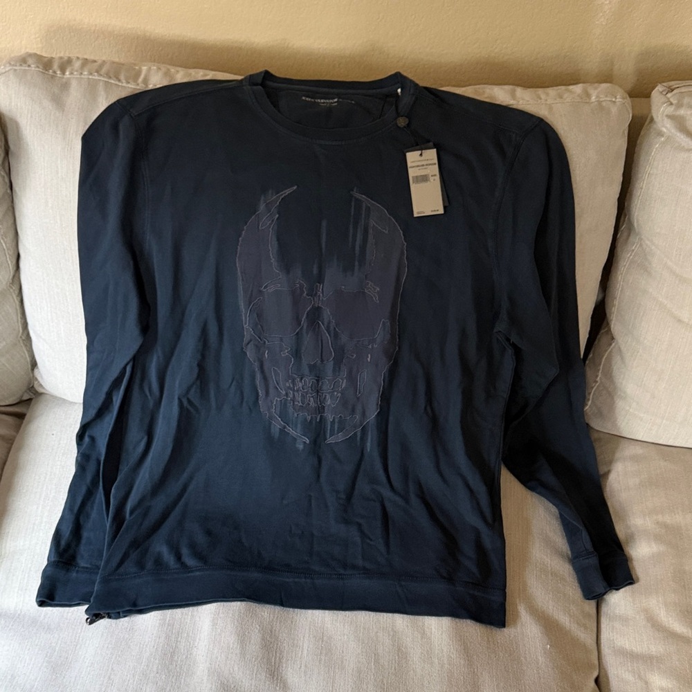 John Varvatos Dark Blue Skull Graphic Long Sleeve Shirt
